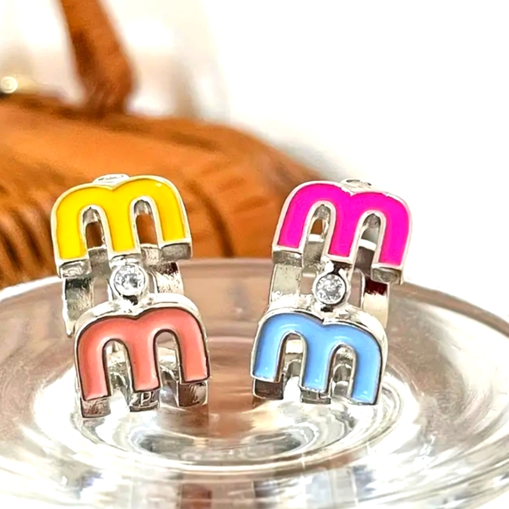 FASHION Colorful M Initial Earrings (miumiu earrings Disney Gentle Monst…